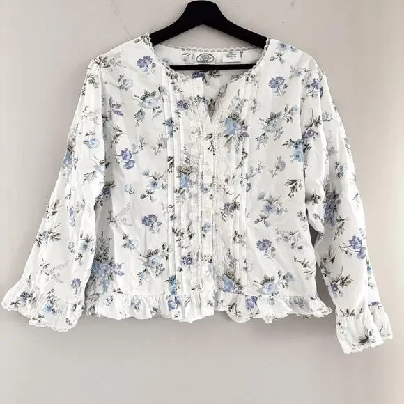 RARE Vintage 1980s Laura Ashley Blouse Floral Lace Size Small Ruffle Sleeves - Picture 3 of 7